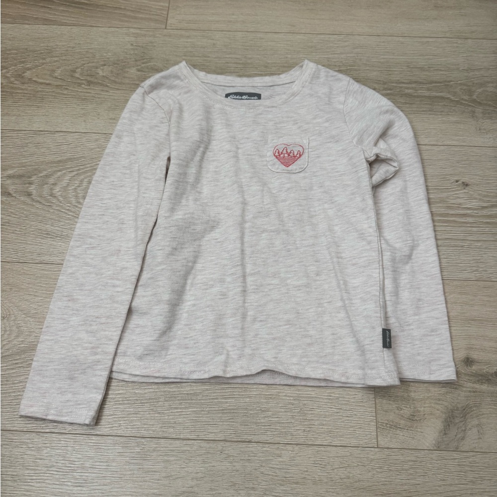Eddie Bauer Kids Long Sleeve Shirt with Pink Crown Patch - Cream size 7-8